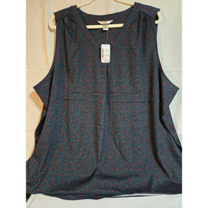 Women's CJ Banks Plus 3X Dark Blue Leaf Print Sleeveless Blouse